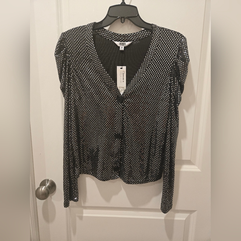 BB Dakota Steve Madden The Belady Sequin Dot Black Silver Blouse Size Medium